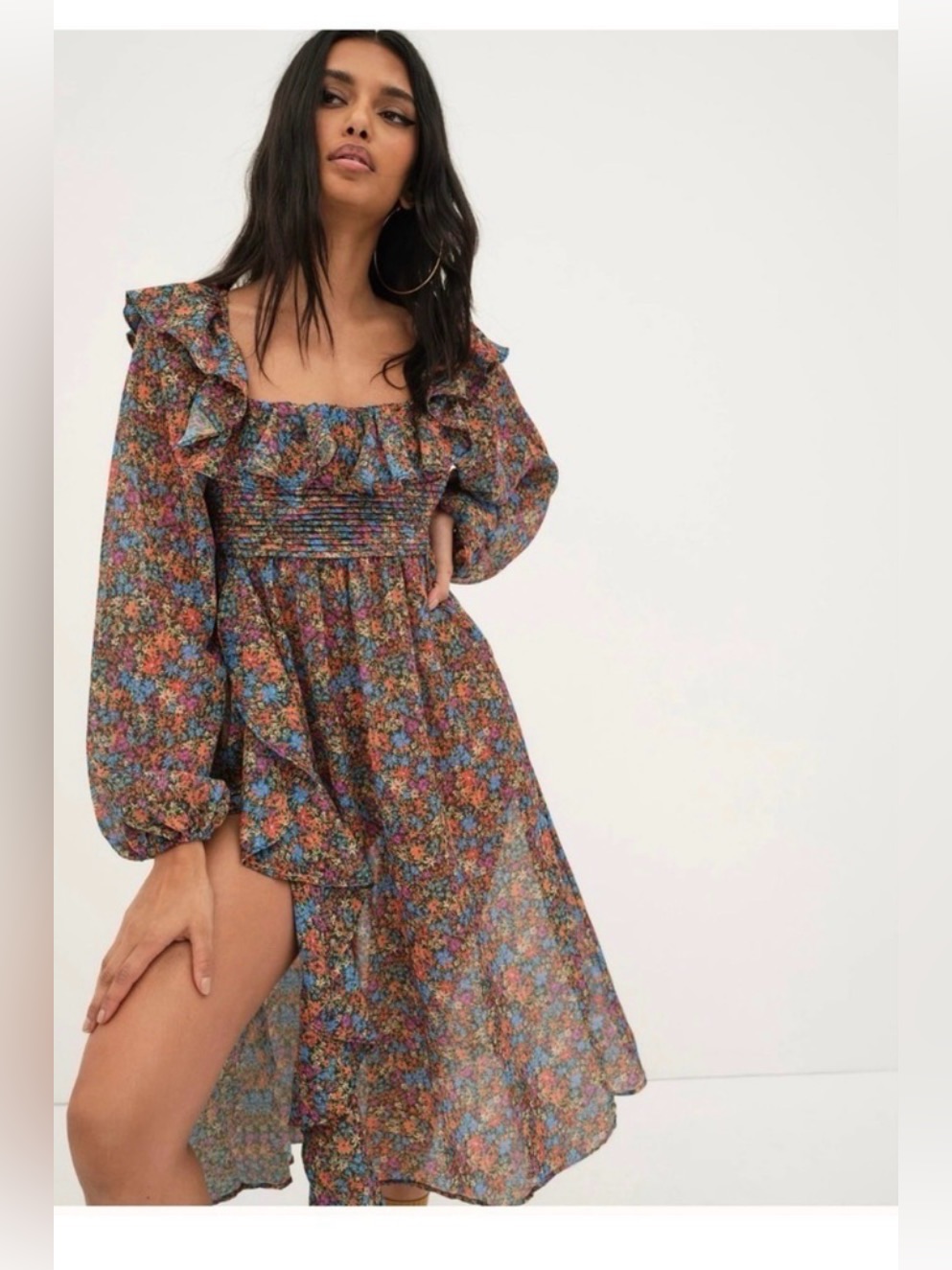 For Love & Lemons Brittany Floral Print Long Sleeve Midi Dress For Love & Lemons
